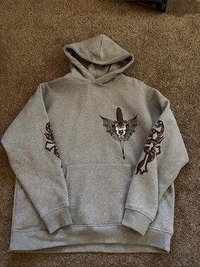 Ninth Hall Fundamentals Graphic Pullover Hoodie with Dagger-and-Snake Sleeves